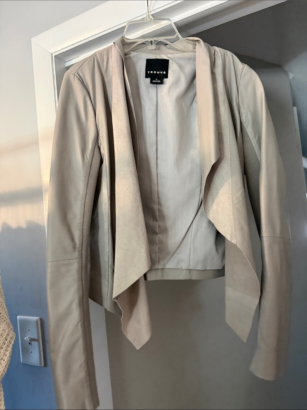 TROUVE Grey Draped Leather Jacket